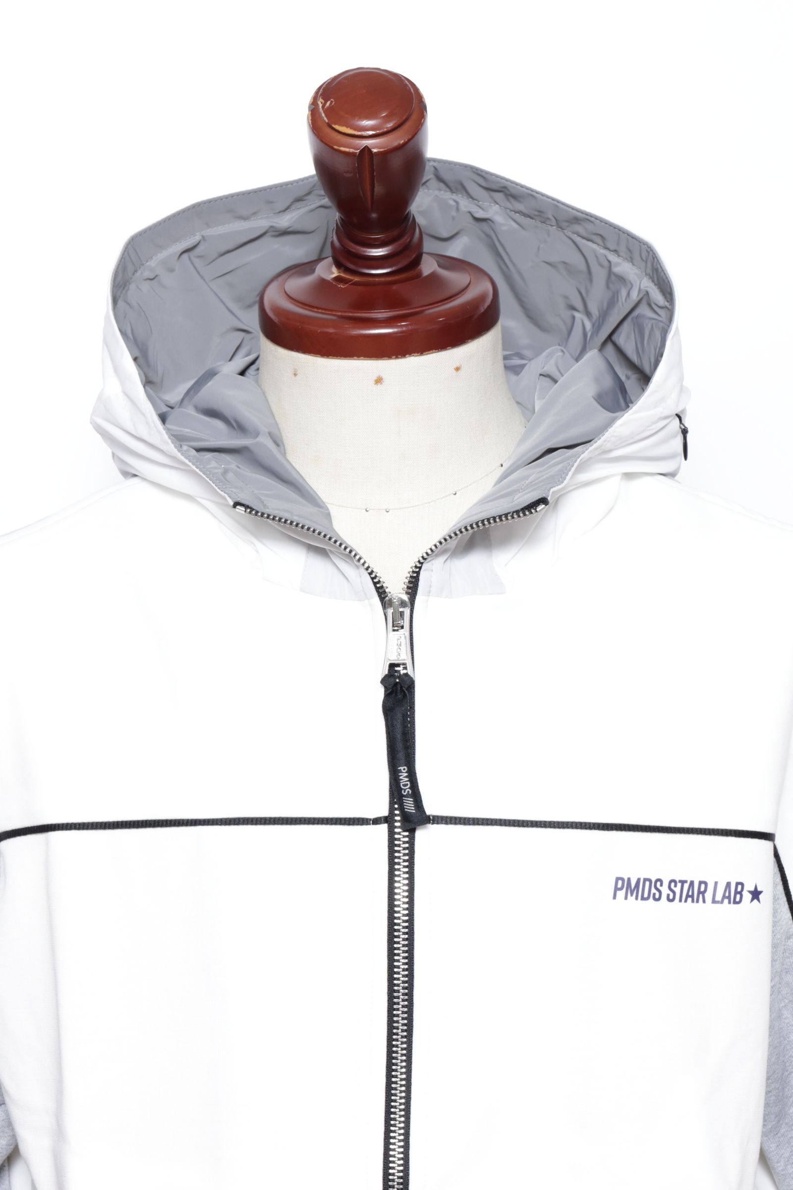 【セットアップあり】ABEL ストレッチジャージ スウェットコンビ ワンポイントロゴ ジップアップ パーカー / ホワイト × グレー × ブラック