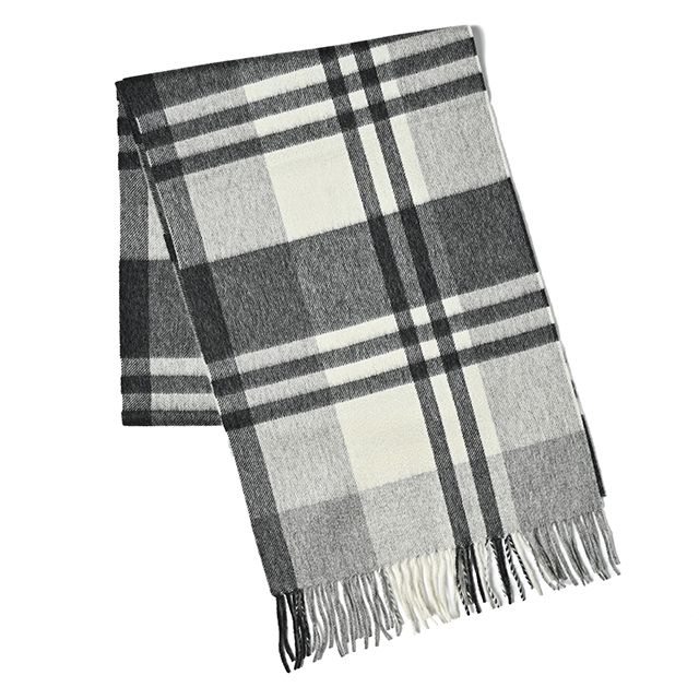 CPG52475 カシミア プライマリー ブラックウォッチ チェック ストール 35 x 190 / ホワイト×ライトグレー×グレー チェック