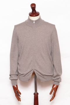 12Gメリノウール ダブル ZIP スタンドカラー ニット ブルゾン / グレージュ
