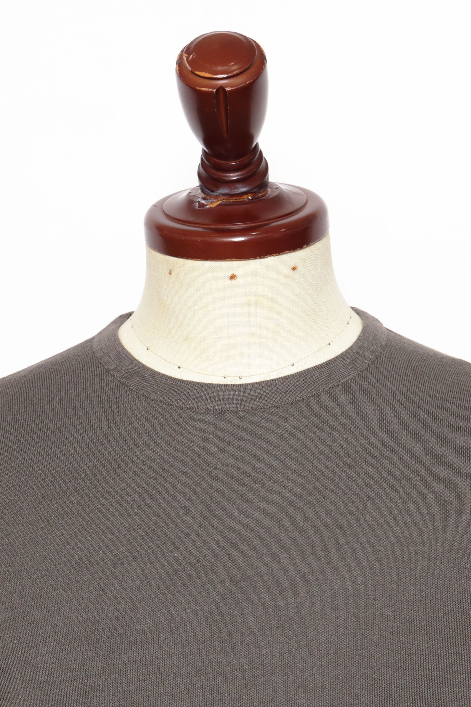 lussoシリーズ #7417 18G カシミヤシルク クルーネック ロングスリーブ ニット / KHAKI BROWN カーキブラウン