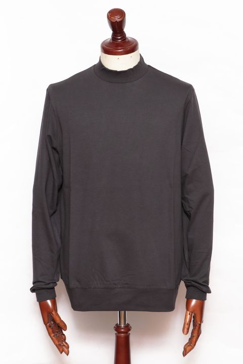【サイズ50まで】FIANO LUNGO コットン モックネック 長袖 カットソー / チャコールグレー 899