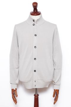 BB3MLT クレープ コットン ニット ハイゲージ スタンドカラー カーディガン / ライトグレー 0902