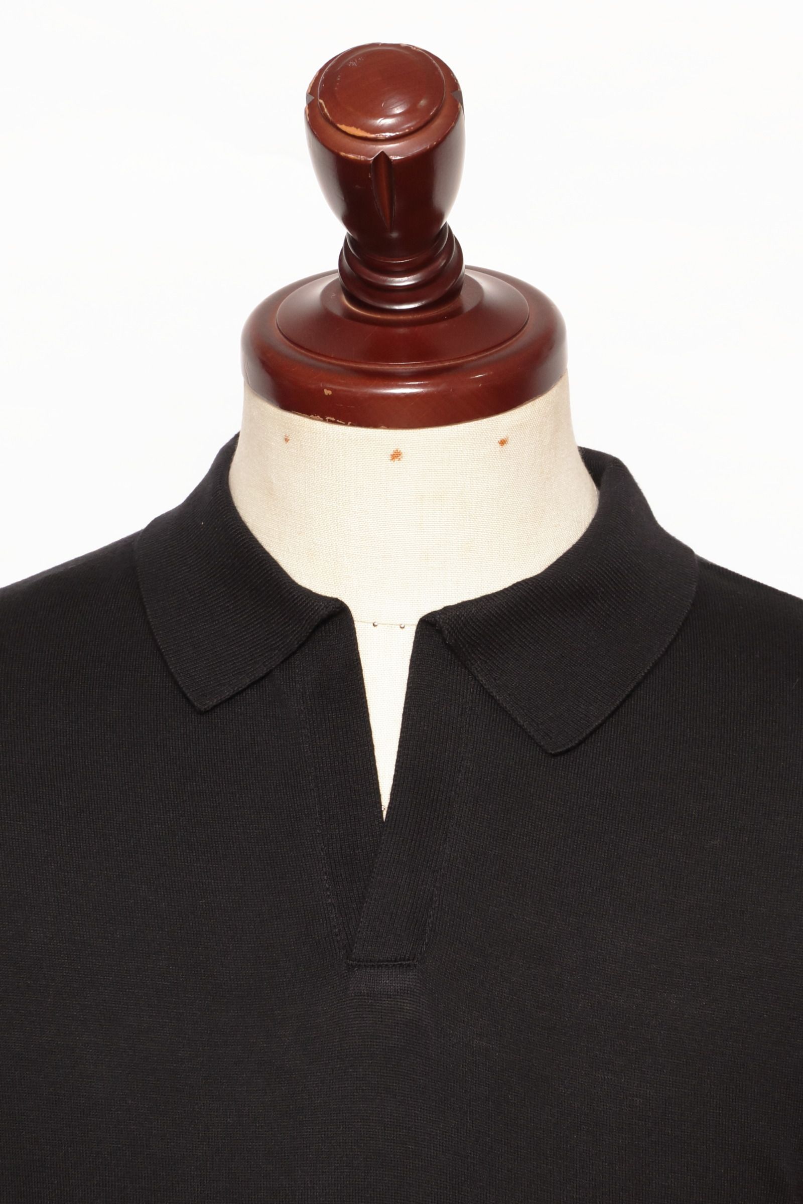 【MODERN FIT】SYRES シーアイランドコットン 30ゲージ 半袖 スキッパー ニット / BLACK ブラック