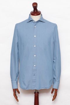 SIMONEシモーネ / BALIバーリ カッタウェイカラー ライトデニム シャツ / ユーズドインディゴ