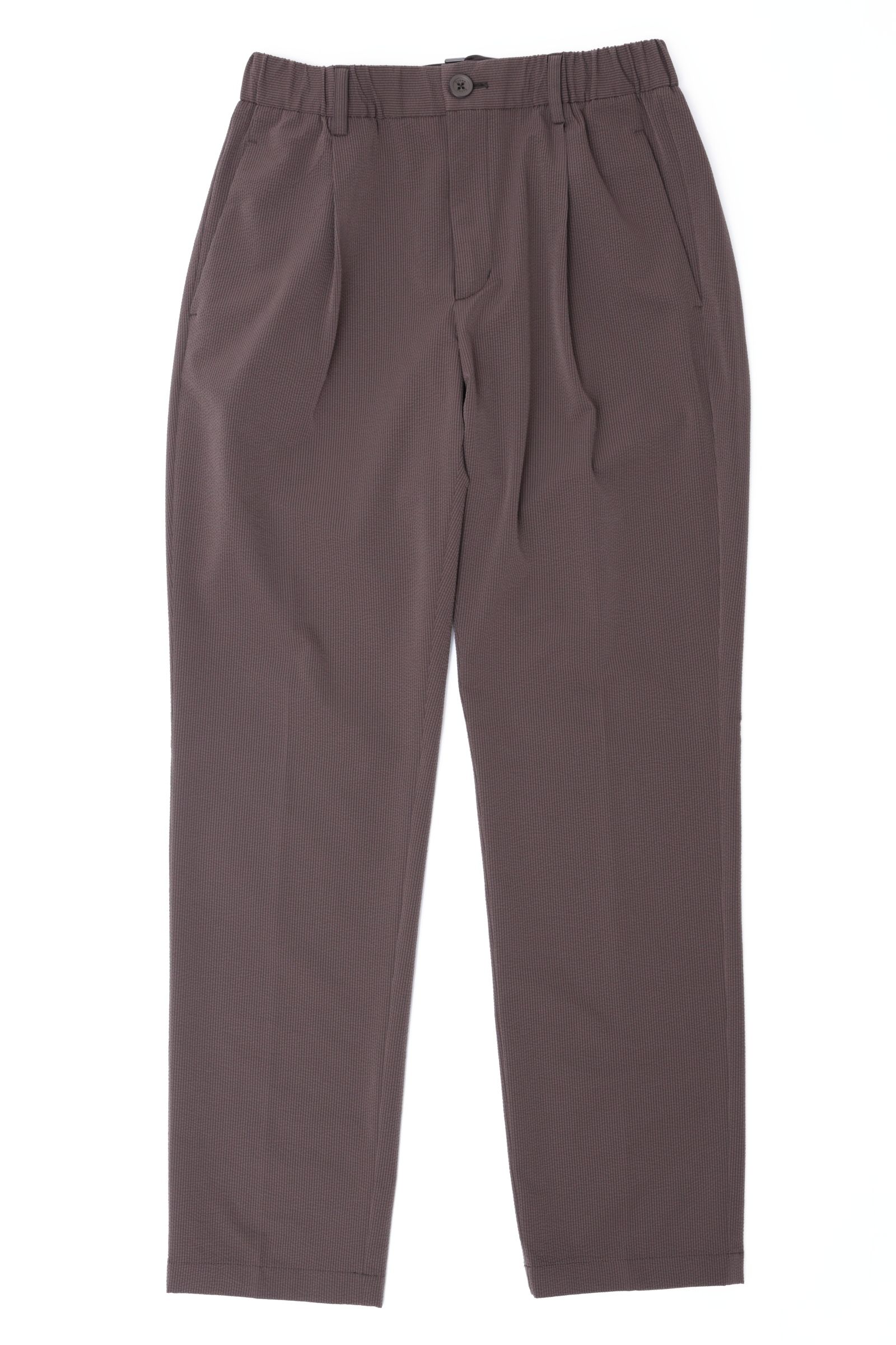 PT000093U 撥水ポリエステル シアサッカー 1プリーツ テーパード シャーリングパンツ / 8800 ブラウン