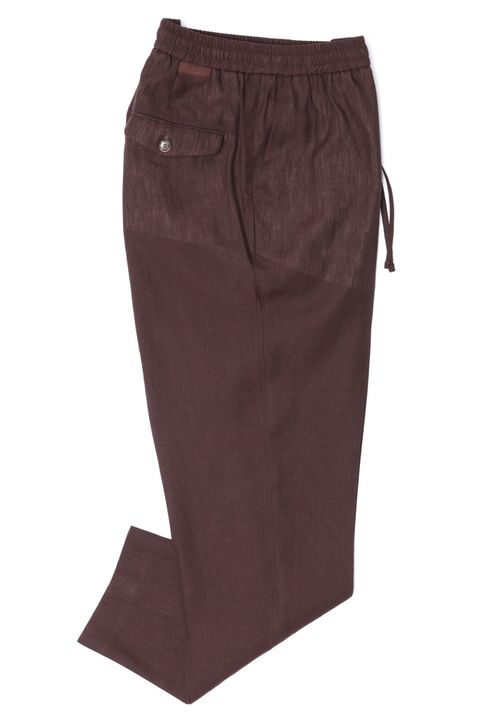 リネンレーヨン スラブ フルシャーリング ドローコード付き イージーパンツ / ブラウン