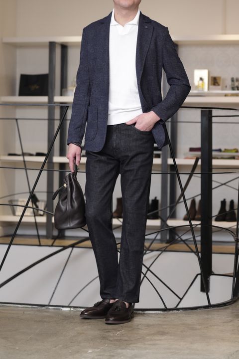 干場氏モデル FILIPPO DE LAURENTIISを使用した、スキッパーで魅せる大人のデニムジャケットスタイル