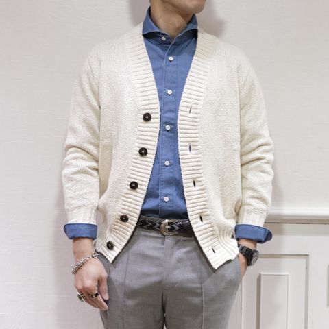 ” Drumohrショールカーディガン”を使用した春爽やかコーデ
