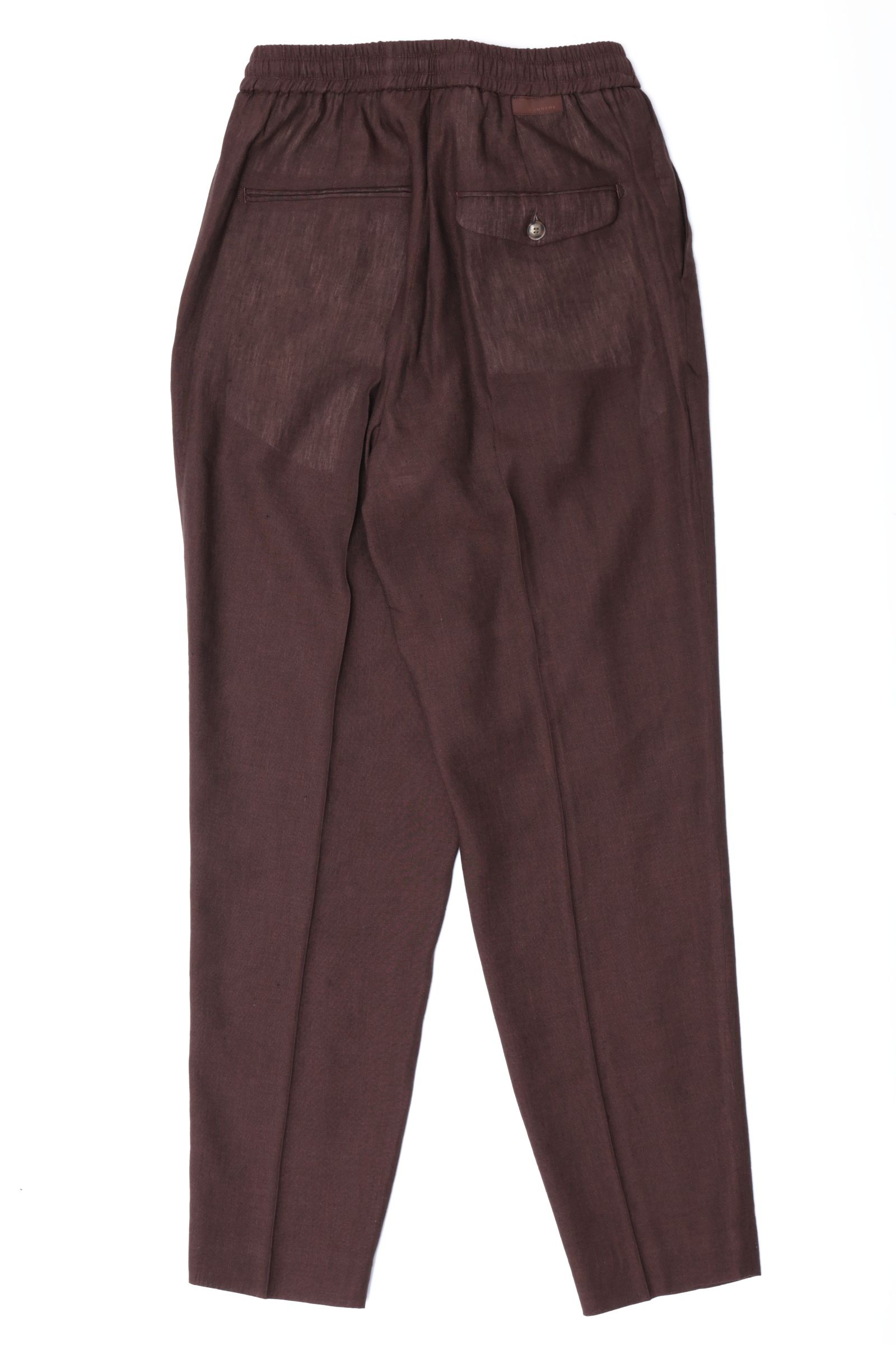 リネンレーヨン スラブ フルシャーリング ドローコード付き イージーパンツ / ブラウン