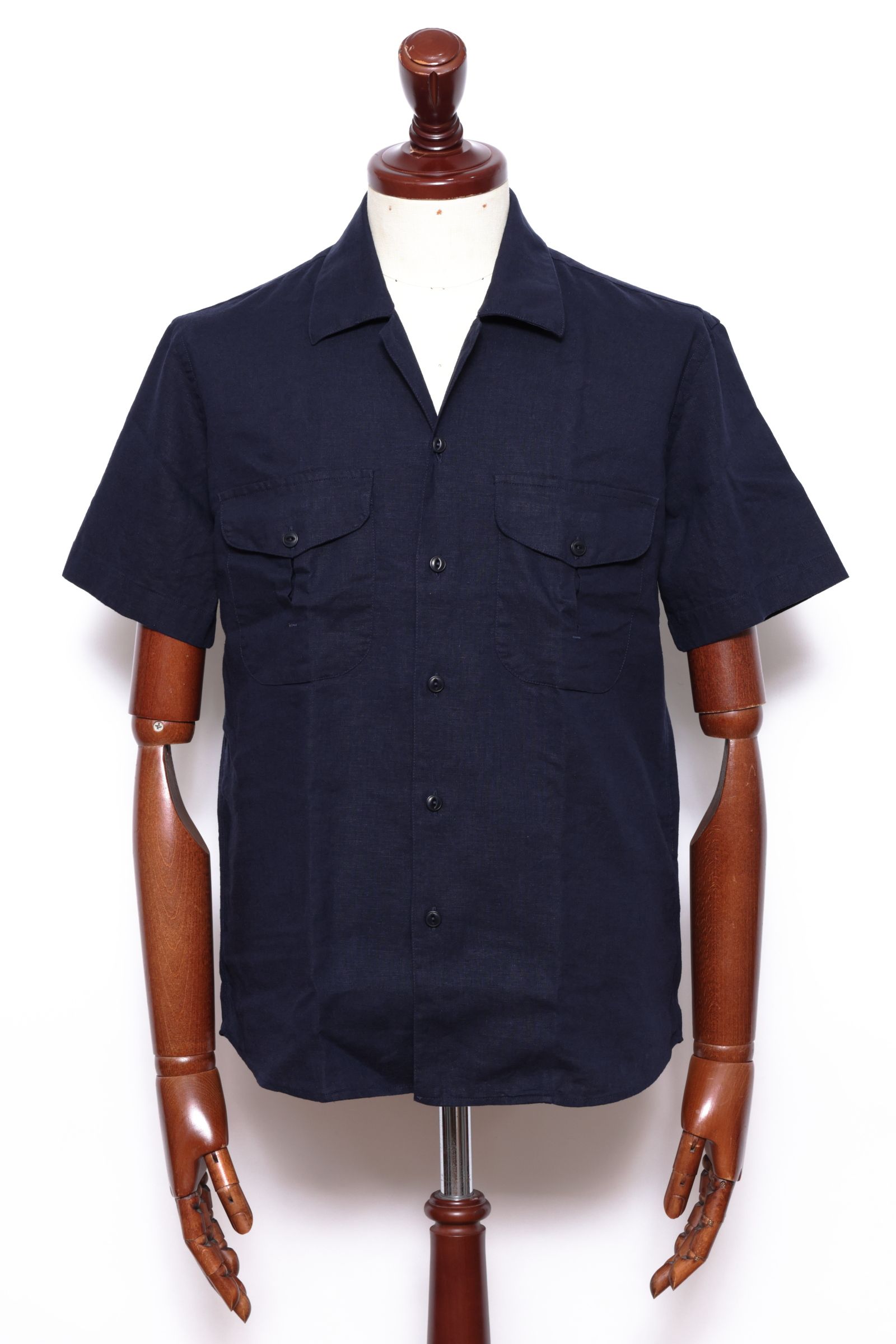 GR148LJ ヴィスコースリネン オープンカラー 半袖シャツ / ネイビー