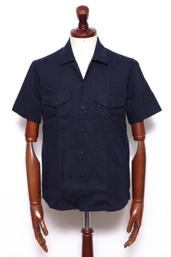 GR148LJ ヴィスコースリネン オープンカラー 半袖シャツ / ネイビー