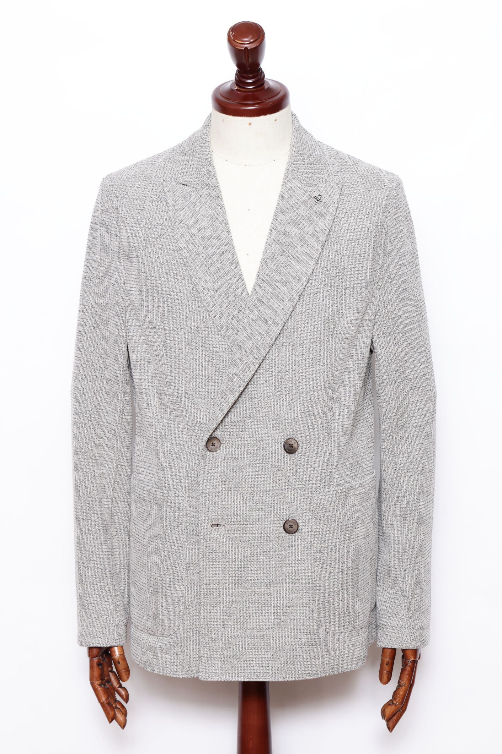 ストレッチ ジャージ シャドーチェック ダブルブレステッド ジャケット  / ベージュ