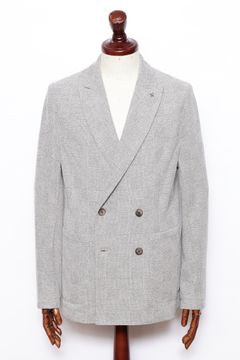 ストレッチ ジャージ シャドーチェック ダブルブレステッド ジャケット  / ベージュ