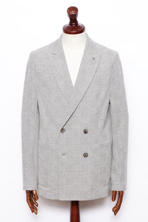 ストレッチ ジャージ シャドーチェック ダブルブレステッド ジャケット  / ベージュ