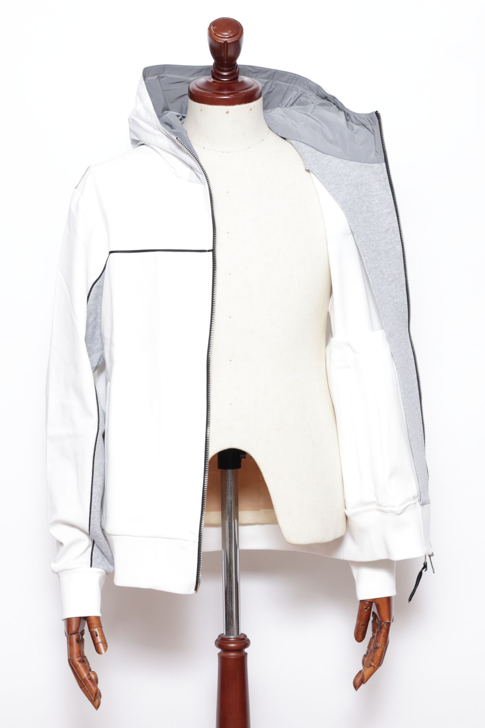 【セットアップあり】ABEL ストレッチジャージ スウェットコンビ ワンポイントロゴ ジップアップ パーカー / ホワイト × グレー × ブラック