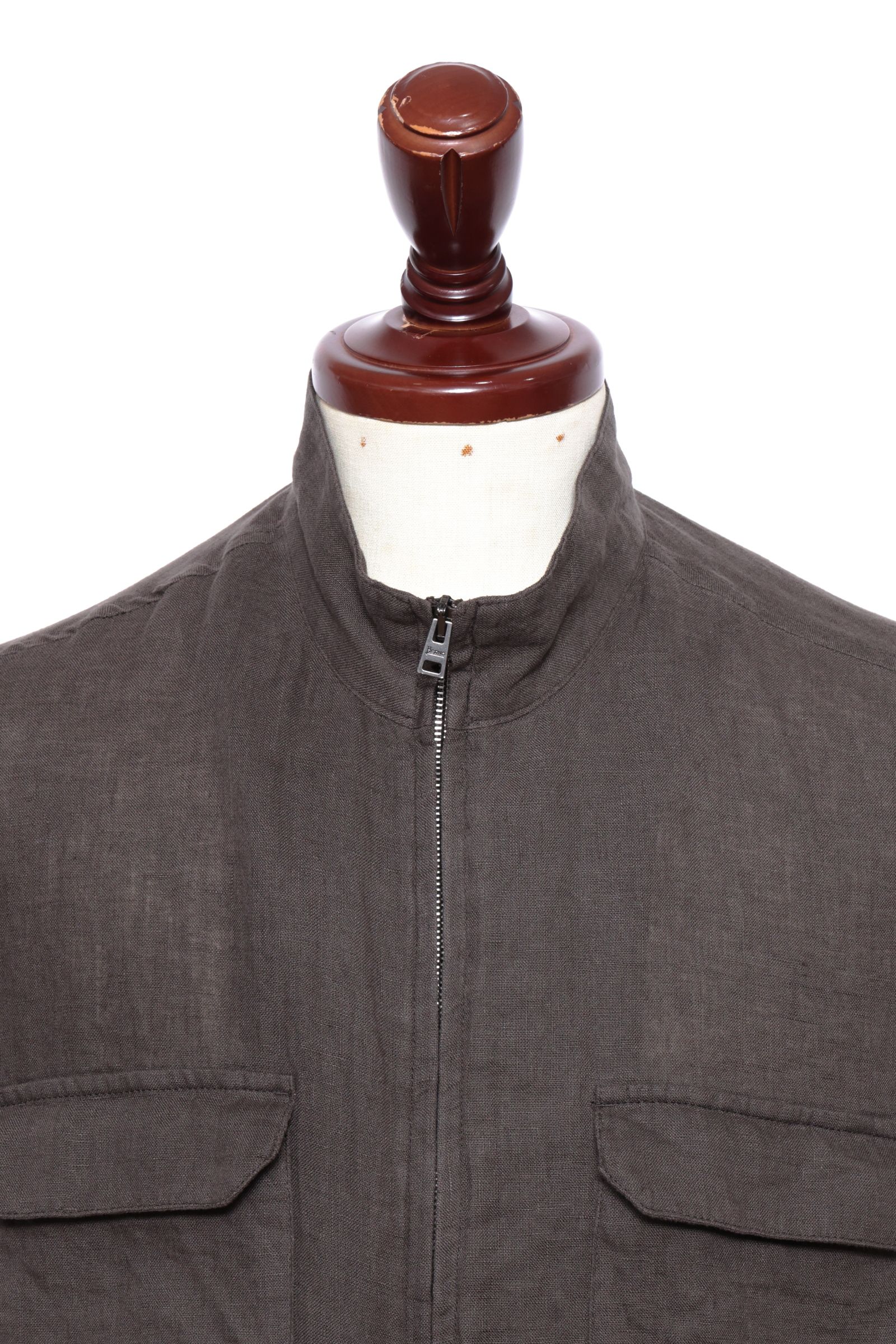 GI000647U ウォッシュドリネン ジップアップ ブルゾン / ブラウン 8800