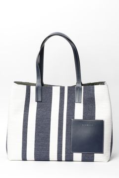 RIVIERA キャンバス ×  レザー ストライプ トートバッグ / ブルー