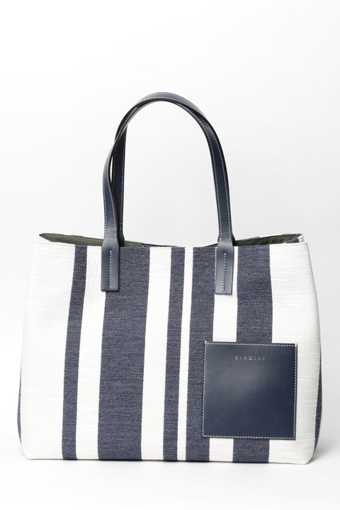 RIVIERA キャンバス ×  レザー ストライプ トートバッグ / ブルー