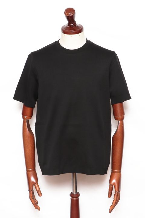 JG000206U ジャージニットエフェクト コットン クルーネック Tシャツ / ブラック