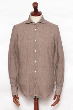 SIMONEシモーネ / BALIバーリ カッタウェイカラー ウォッシュド リネンシャツ / ブラウン