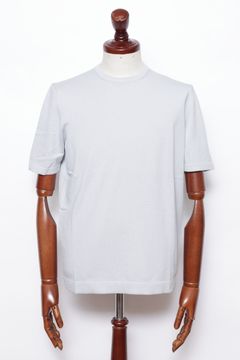 【サイズ54まであり】12G ハイゲージ ソフトコットン ソリッド クルーネック ニットTシャツ/ アイスグレー