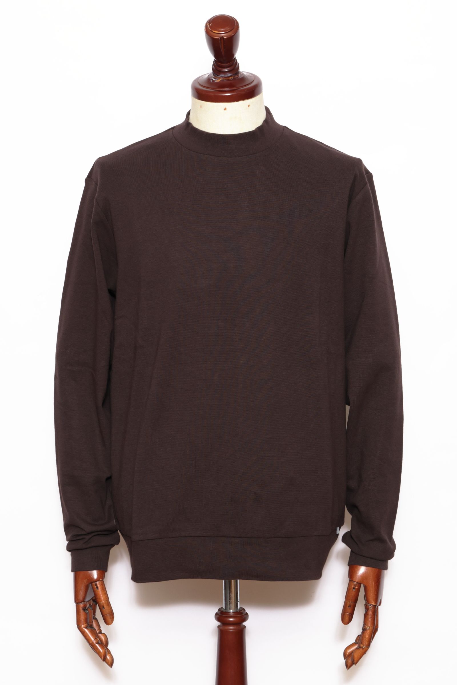 【サイズ50まで】FIANO LUNGO rib jersey コットン リブジャージ モックネック 長袖 カットソー / ダークブロンズ 180
