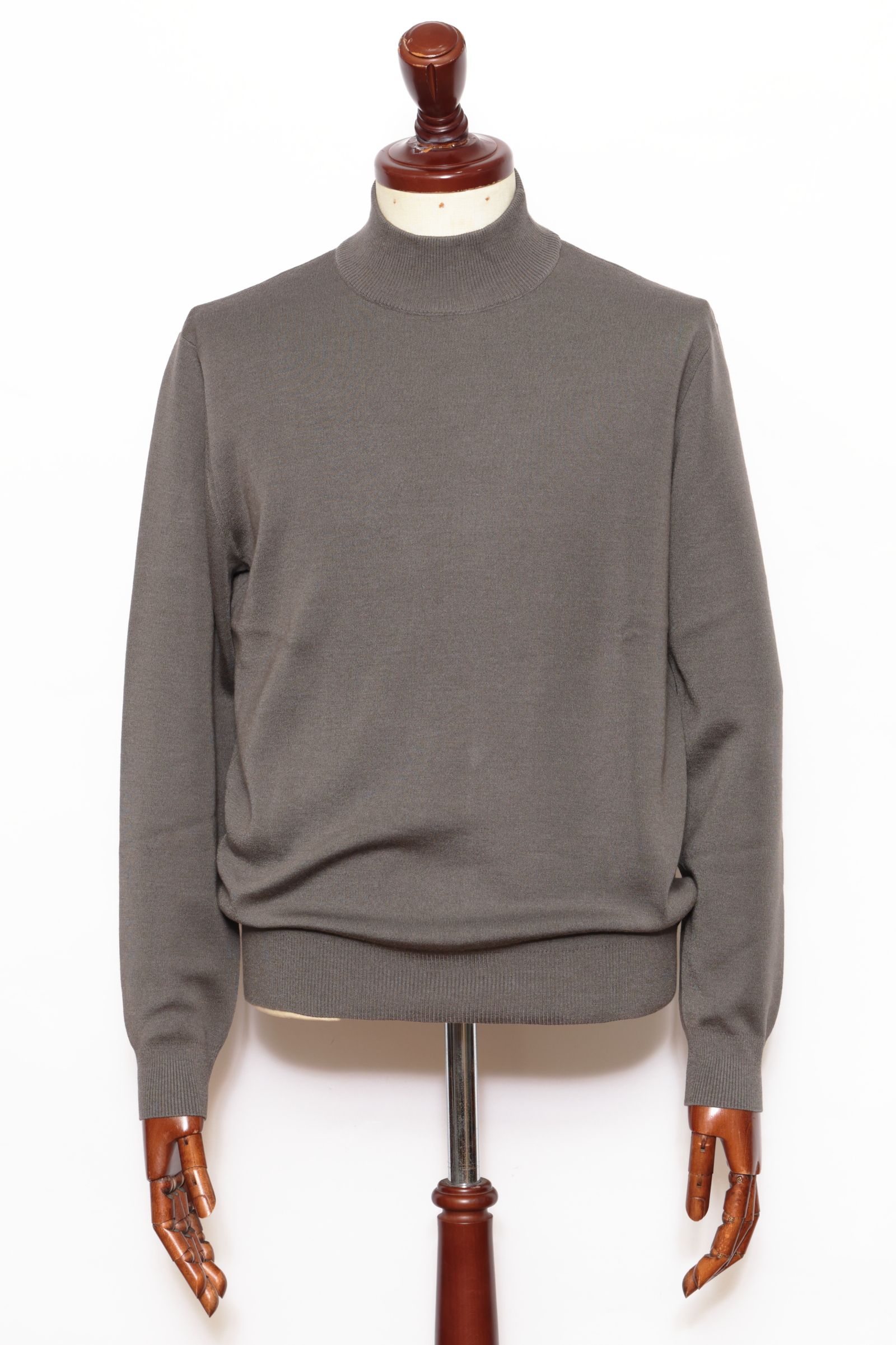 lussoシリーズ #0721 18G カシミヤシルク モックネック ロングスリーブ ニット / KHAKI BROWN カーキブラウン