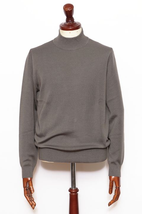 lussoシリーズ #0721 18G カシミヤシルク モックネック ロングスリーブ ニット / KHAKI BROWN カーキブラウン
