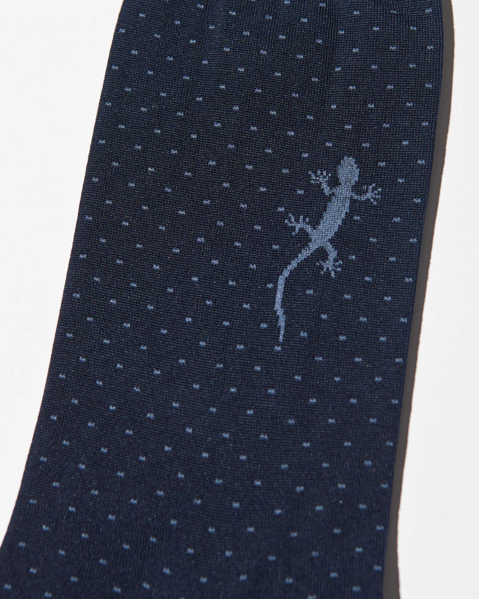 ネコポス対応(385円で発送)/ LIZARD  リザード入り ピンドット コットン ソックス / ネイビー