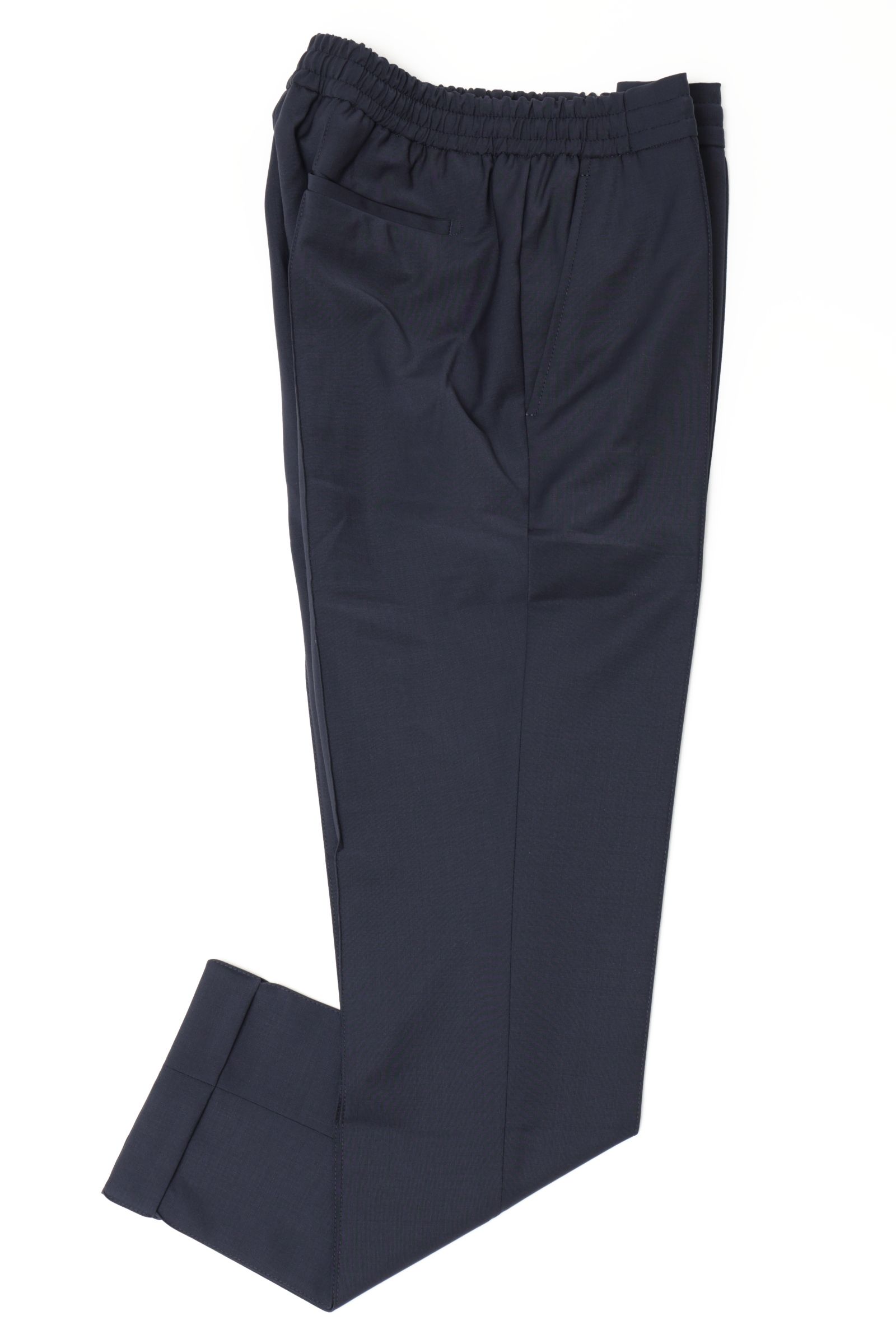 サイズ52まで【干場義雅氏 別注モデル】H DUE 永久クリース ストレッチウール パンツ / ネイビー