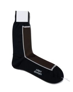 ネコポス対応(385円で発送)/ WINDOW  パネルデザイン コットン ソックス / ブラックxブラウン