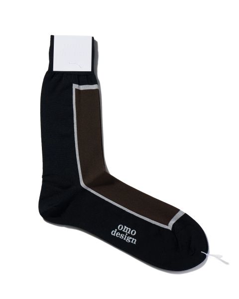 ネコポス対応(385円で発送)/ WINDOW  パネルデザイン コットン ソックス / ブラックxブラウン