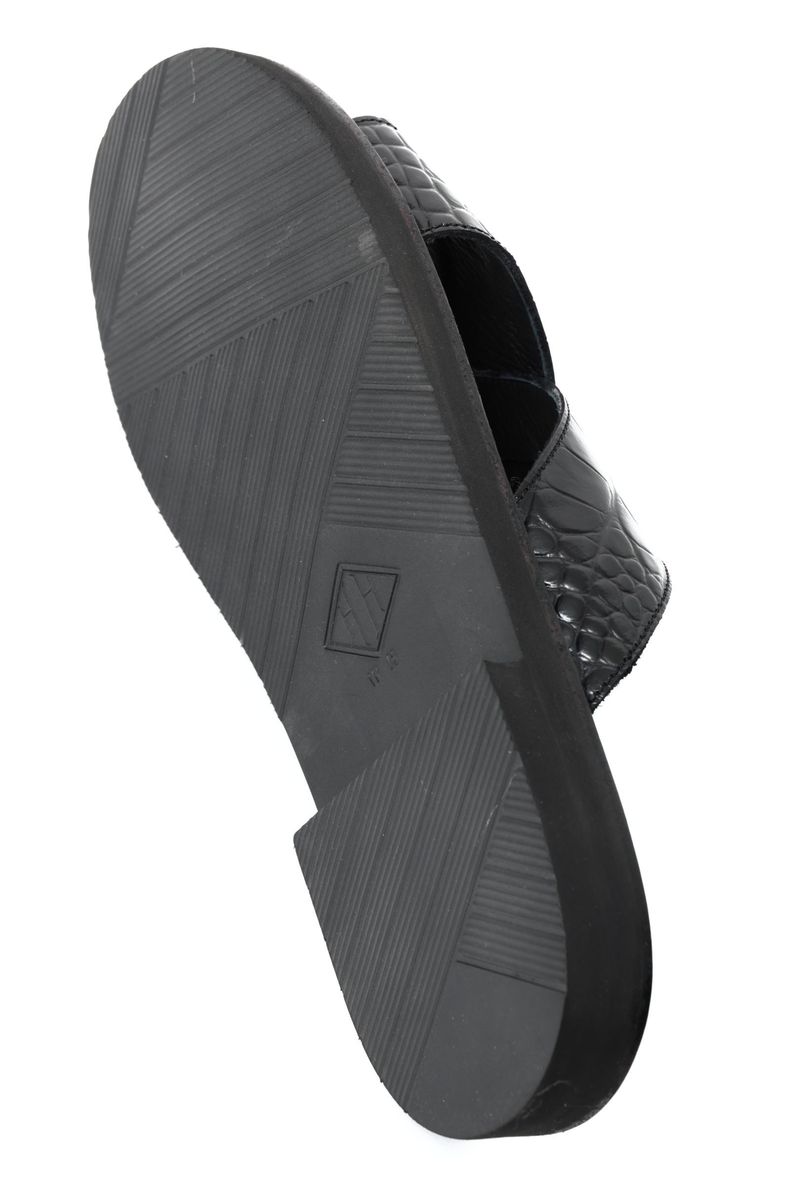 《BEKKU HOMME 完全別注》【ふにゃ男シリーズ】クロコダイルスタンプ  クロスストラップ コンフォート レザー サンダル / ブラック