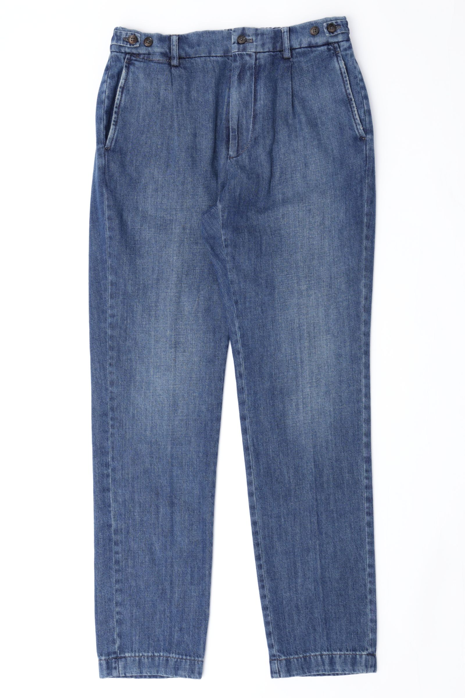 BERTO GD DNM ベルト  デニム生地 1プリーツ バックシャーリング テーパードパンツ / インディゴブルー