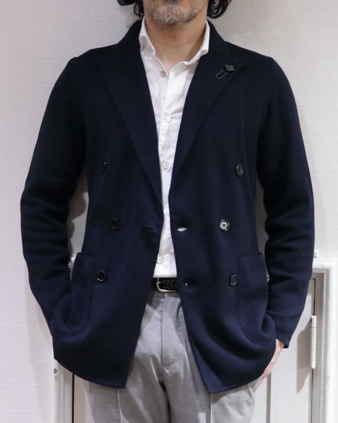 LARDINI - ラルディーニ ニット Wジャケットを使用したビジカジスタイル