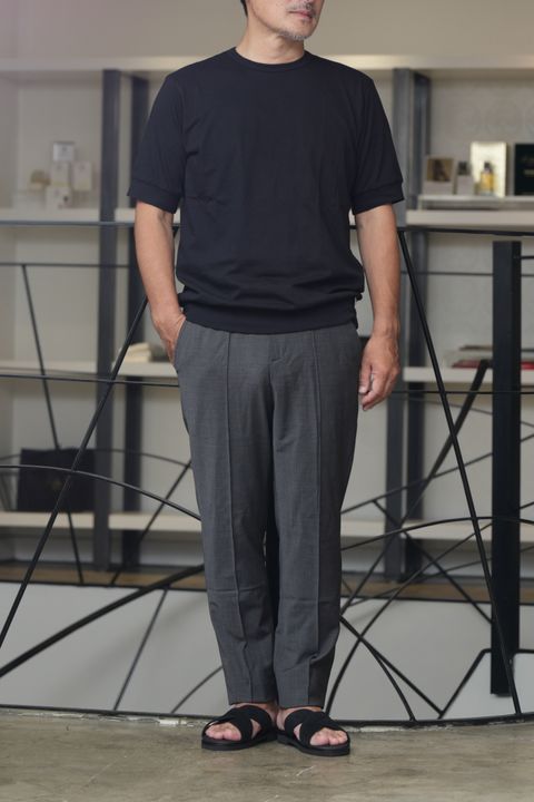 GUY ROVER 柄シャツを品よく整える都会派サマースタイル