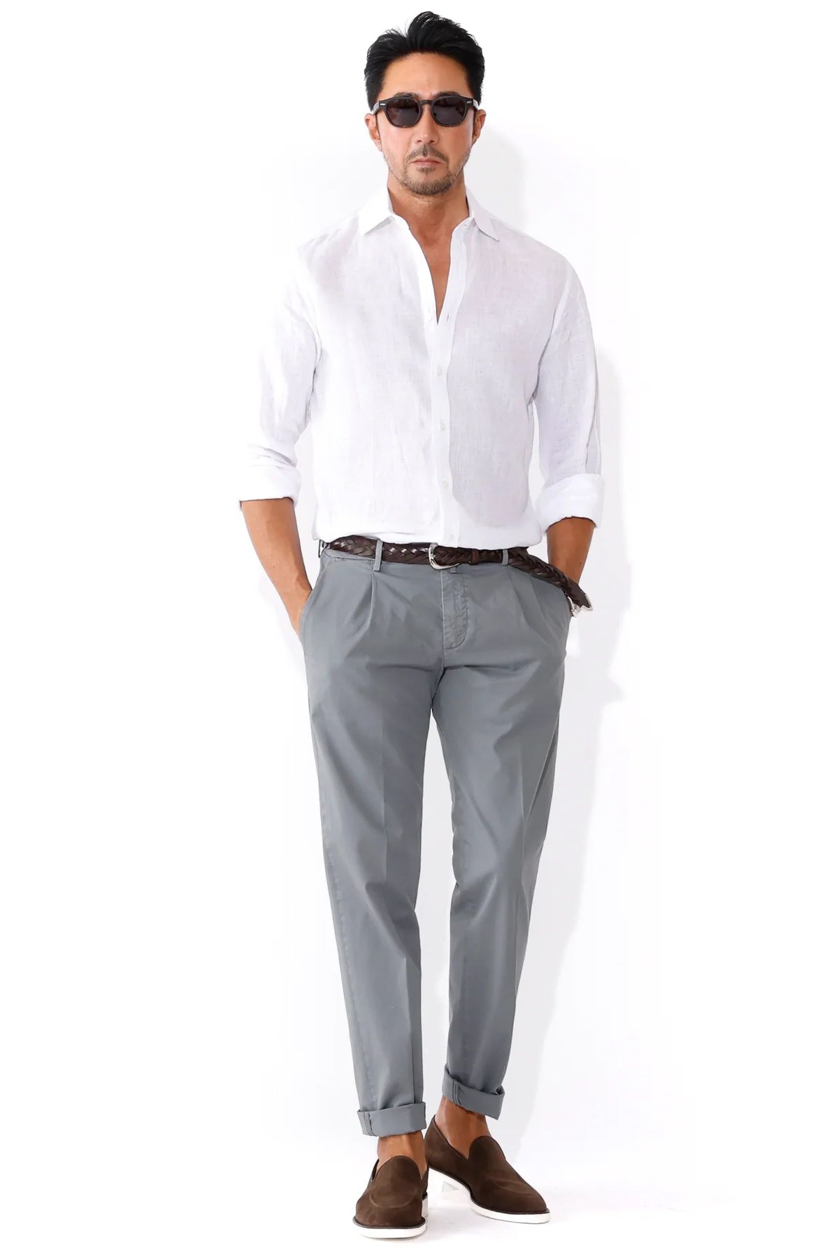 【干場氏モデル】BG07 コットンストレッチ ワンプリーツ テーパードパンツ / グレー 0060