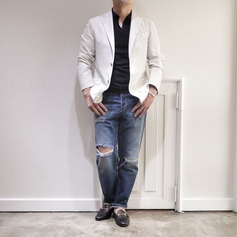 "PT TORINO DENIM"のクラッシュデニムを使用した漢ジャケデニコーデ