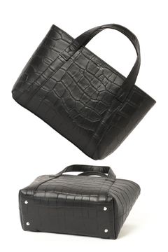 底鋲付き【BEKKU HOMME 別注】Tela Marinaシリーズ ファスナー式 クロコダイル型押し ミニトートバッグ  / ブラック