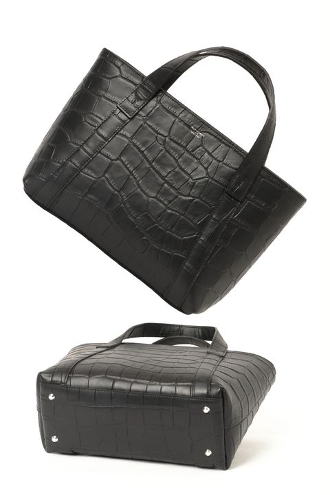 底鋲付き【BEKKU HOMME 別注】Tela Marinaシリーズ ファスナー式 クロコダイル型押し ミニトートバッグ  / ブラック