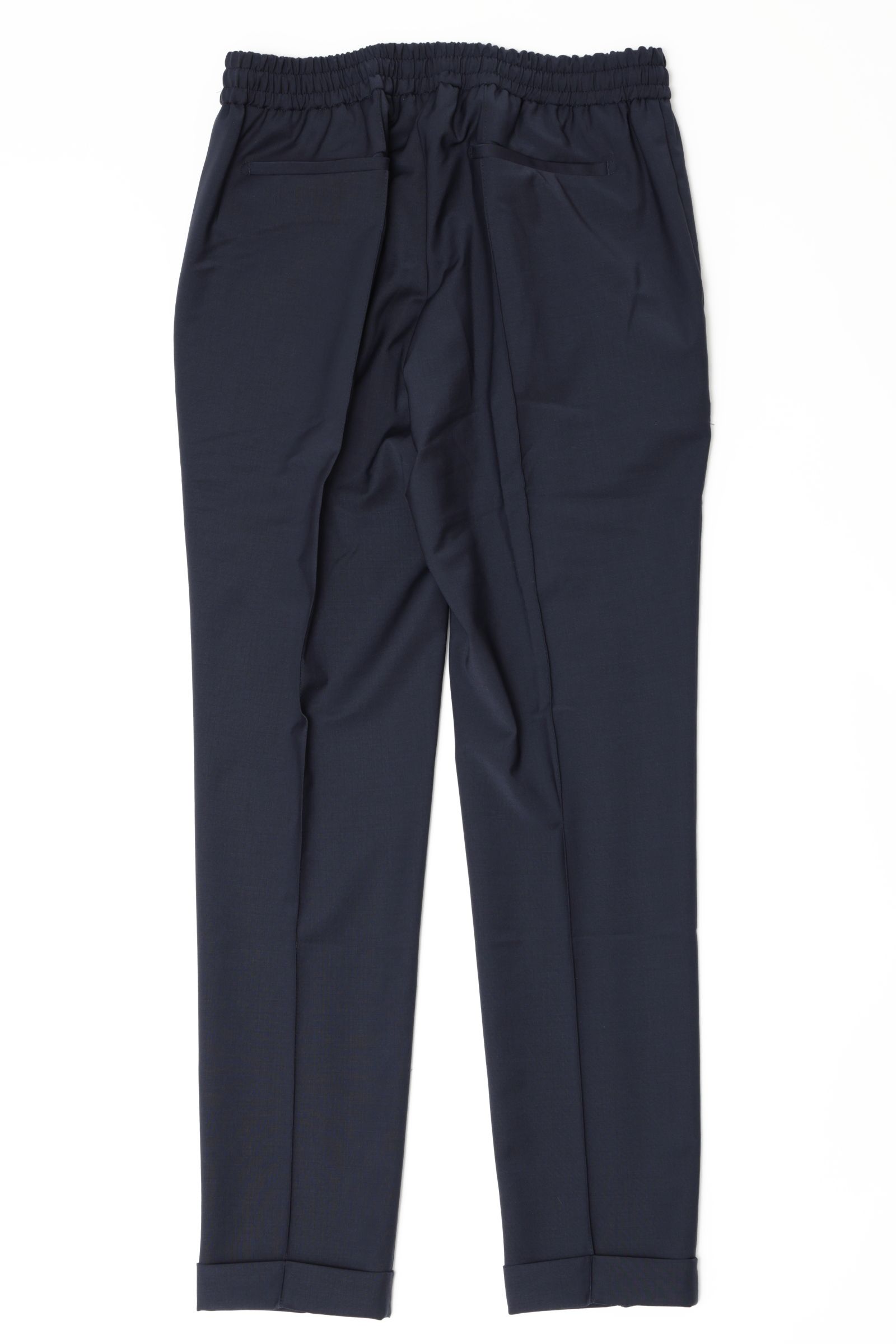 サイズ52まで【干場義雅氏 別注モデル】H DUE 永久クリース ストレッチウール パンツ / ネイビー