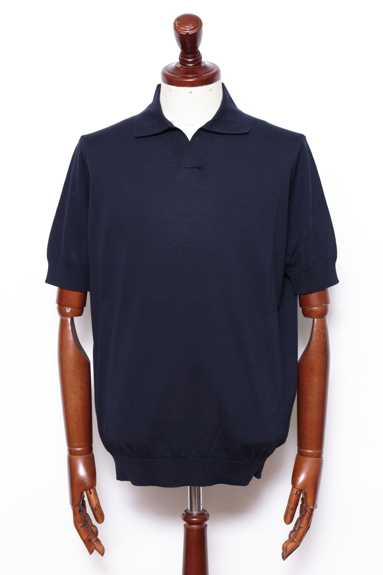 干場氏モデル クレープコットン ショートスリーブ スキッパーポロ / ネイビー