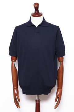 干場氏モデル クレープコットン ショートスリーブ スキッパーポロ / ネイビー