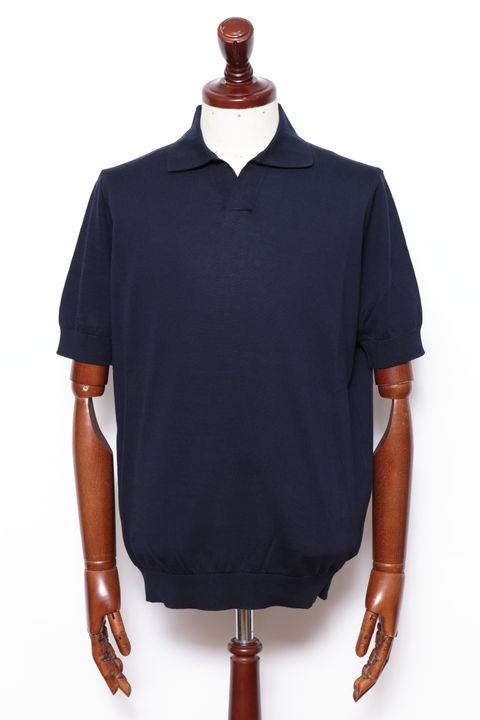 干場氏モデル クレープコットン ショートスリーブ スキッパーポロ / ネイビー