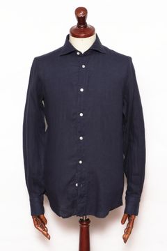 SIMONEシモーネ / BALIバーリ カッタウェイカラー ウォッシュド リネンシャツ / ネイビー