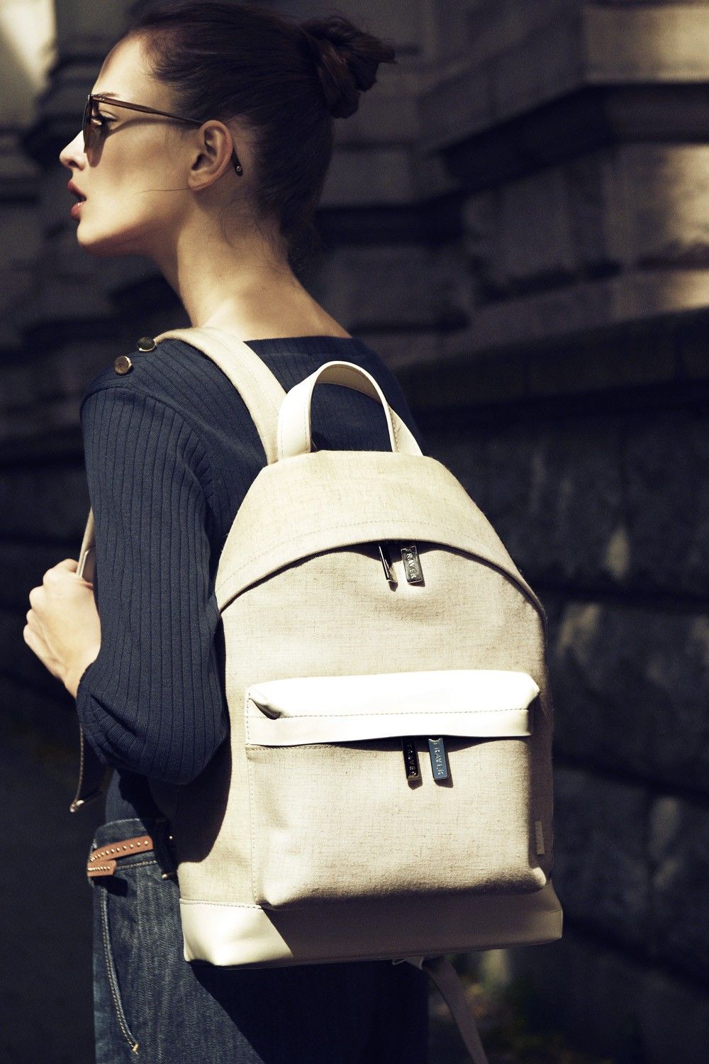 JEDDA デニム × レザー バックパック リュック S / ネイビー × ブラック