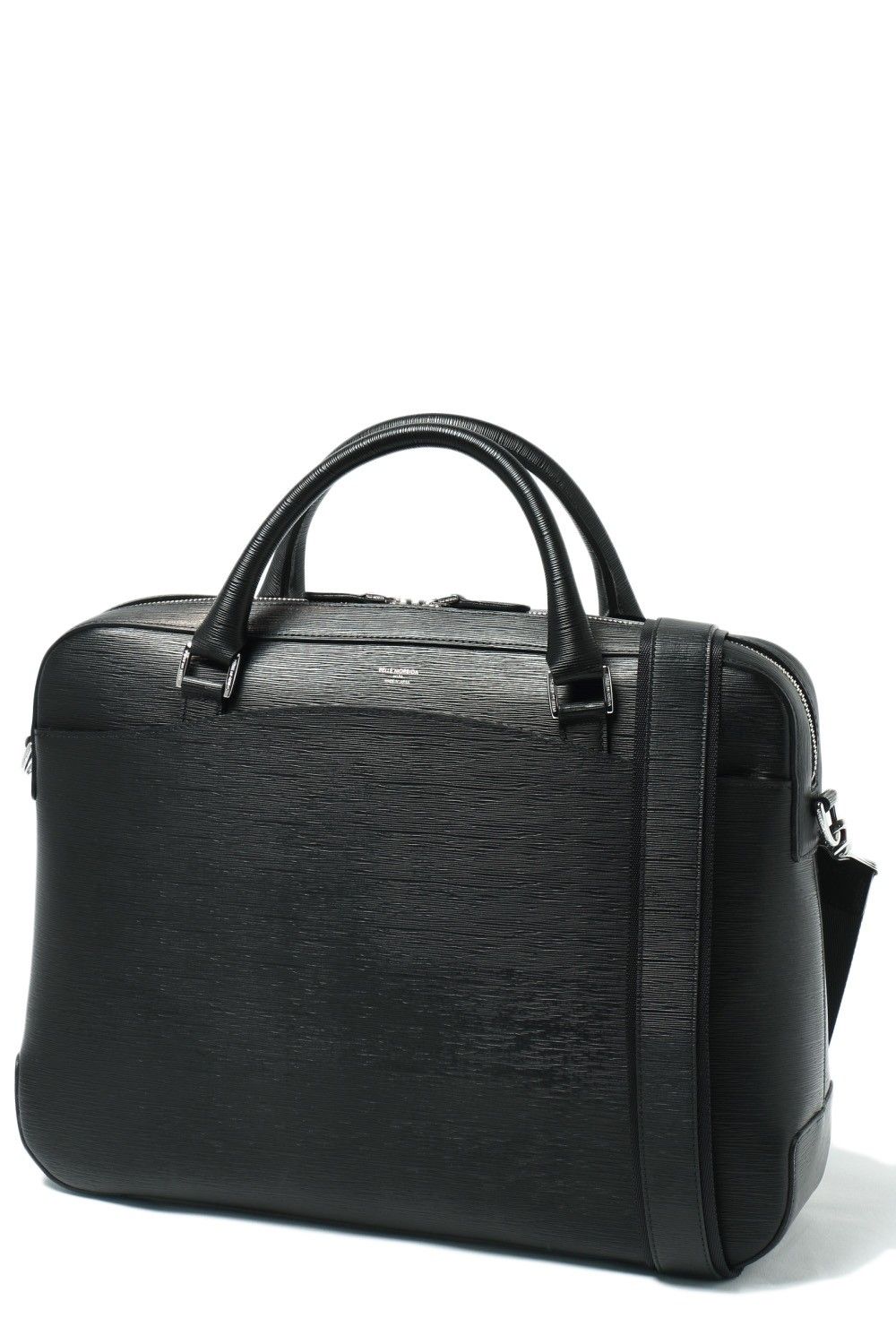 Capitano - キャピターノ 波形型押し レザー キャリースルー付き 3Way ブリーフバッグ (1ルーム) / ブラック