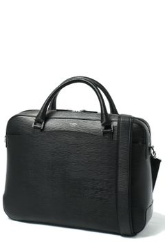 Capitano - キャピターノ 波形型押し レザー キャリースルー付き 3Way ブリーフバッグ (1ルーム) / ブラック