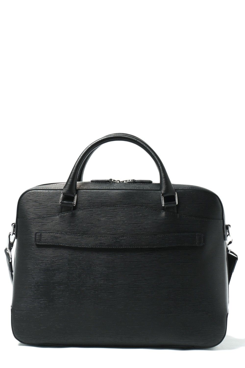 Capitano - キャピターノ 波形型押し レザー キャリースルー付き 3Way ブリーフバッグ (1ルーム) / ブラック