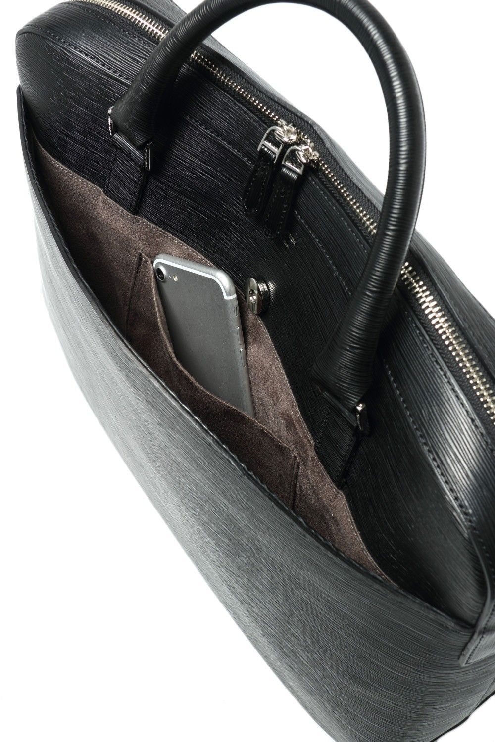 Capitano - キャピターノ 波形型押し レザー キャリースルー付き 3Way ブリーフバッグ (1ルーム) / ブラック